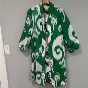 Green and White Patterned Kimono Jacket